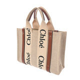 Chloe クロエ ウッディ スモールトートバッグ 2WAY ホワイト ブラウン CHC22AS397I26 90U レディース リネン カーフ トートバッグ ABランク 中古 銀蔵