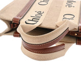 Chloe クロエ ウッディ スモールトートバッグ 2WAY ホワイト ブラウン CHC22AS397I26 90U レディース リネン カーフ トートバッグ ABランク 中古 銀蔵