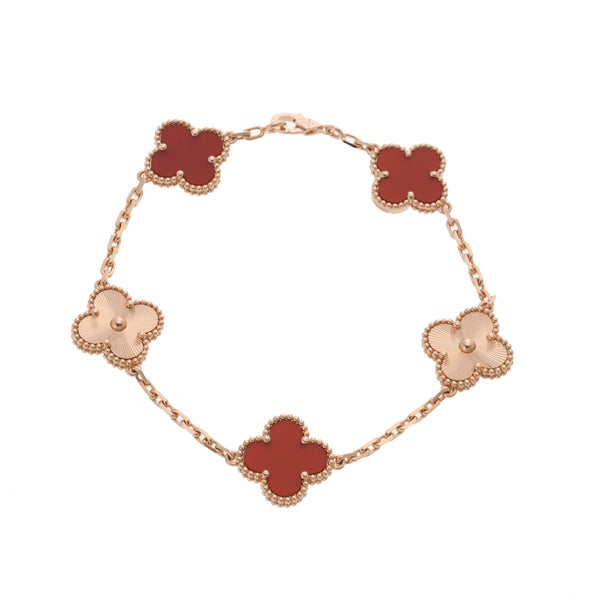VAN CLEEF & ARPELS ヴァンクリーフ＆アーペル ヴィンテージ アルハンブラ 5モチーフ ギヨシェ VCARP7RP00 レディース K18ピンクゴールド PG ブレスレット Aランク 中古 銀蔵
