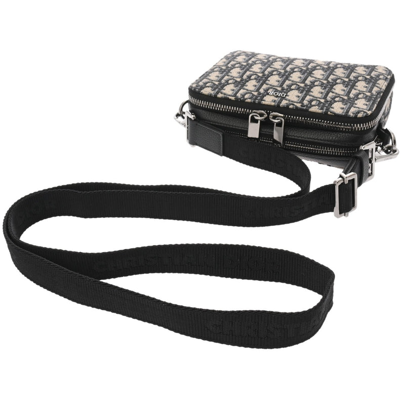 CHRISTIAN DIOR クリスチャンディオール オブリーク ショルダージップポーチ ネイビー 20BBC119YSE‐H05E メンズ ジャガード レザー ショルダーバッグ ABランク 中古 銀蔵