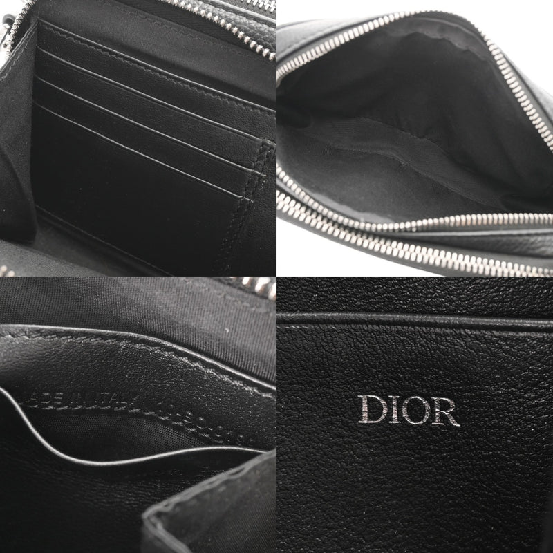 CHRISTIAN DIOR クリスチャンディオール ダブルジップ ポケットショルダー ブラック メンズ レザー ショルダーバッグ ABランク 中古 銀蔵