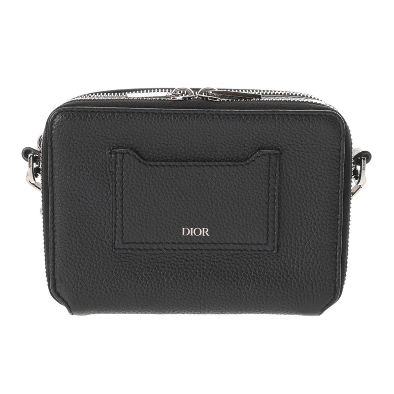 CHRISTIAN DIOR クリスチャンディオール ダブルジップ ポケットショルダー ブラック メンズ レザー ショルダーバッグ ABランク 中古 銀蔵