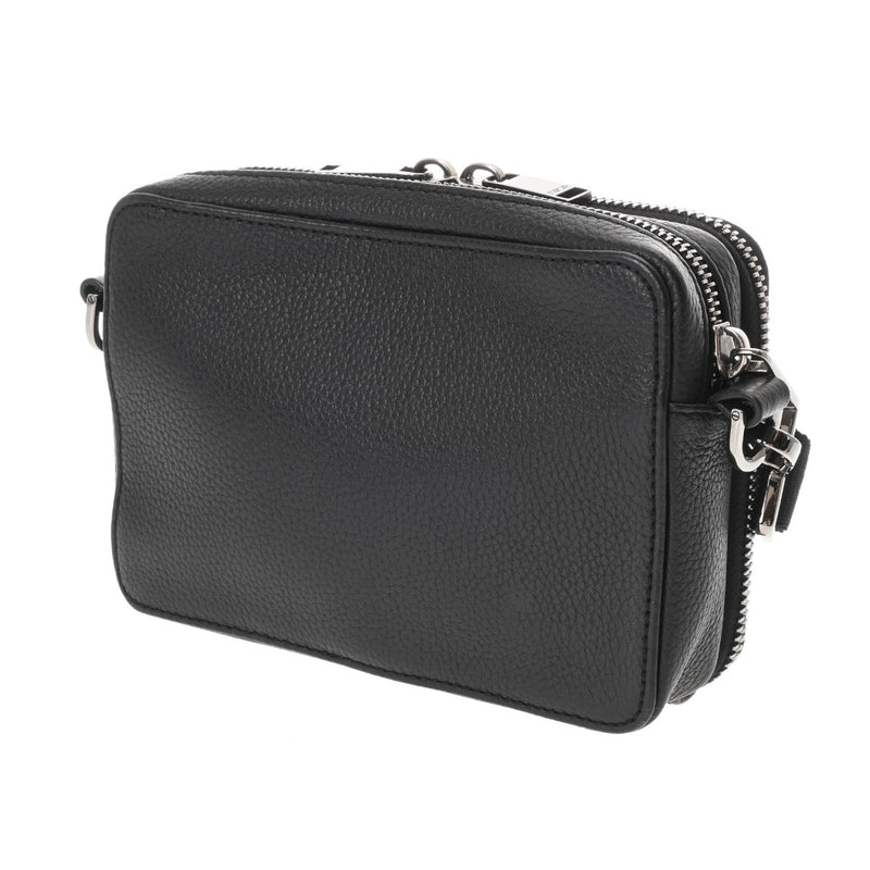 CHRISTIAN DIOR クリスチャンディオール ダブルジップ ポケットショルダー ブラック メンズ レザー ショルダーバッグ ABランク 中古 銀蔵