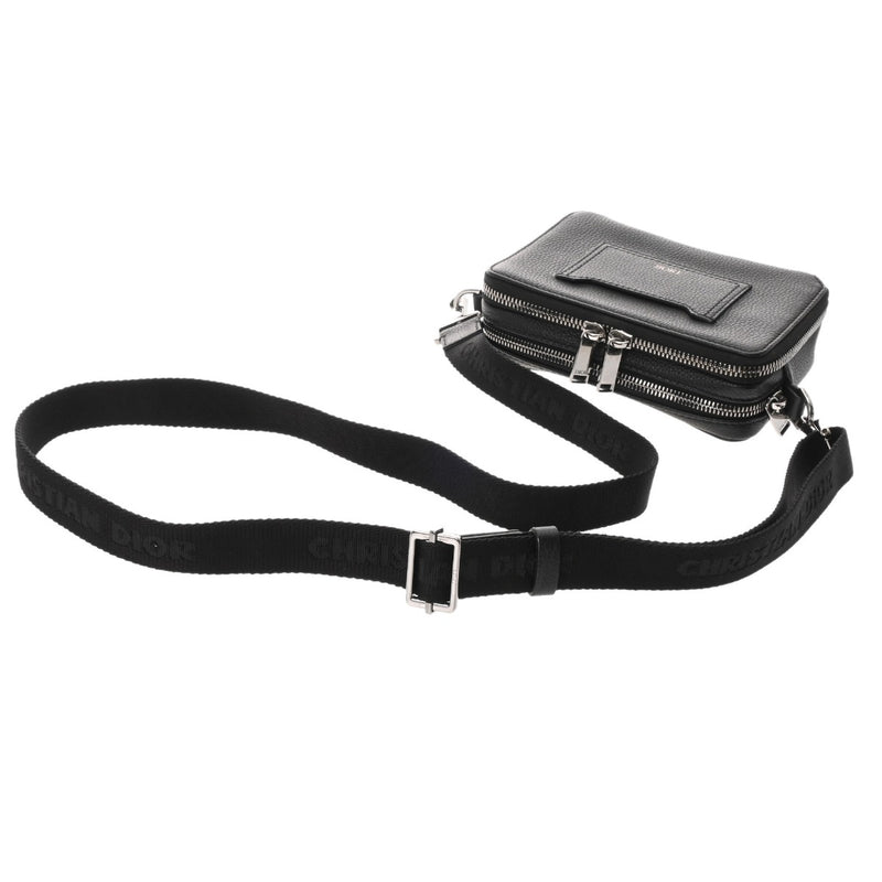 CHRISTIAN DIOR クリスチャンディオール ダブルジップ ポケットショルダー ブラック メンズ レザー ショルダーバッグ ABランク 中古 銀蔵