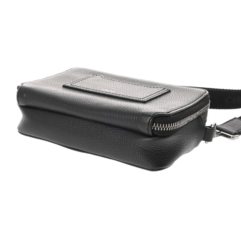 CHRISTIAN DIOR クリスチャンディオール ダブルジップ ポケットショルダー ブラック メンズ レザー ショルダーバッグ ABランク 中古 銀蔵