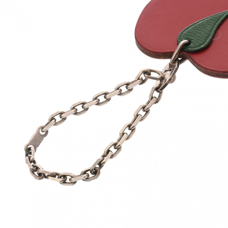 HERMES エルメス アップルモチーフ バッグチャーム レッド/グリーン レディース レザー キーホルダー ABランク 中古 銀蔵