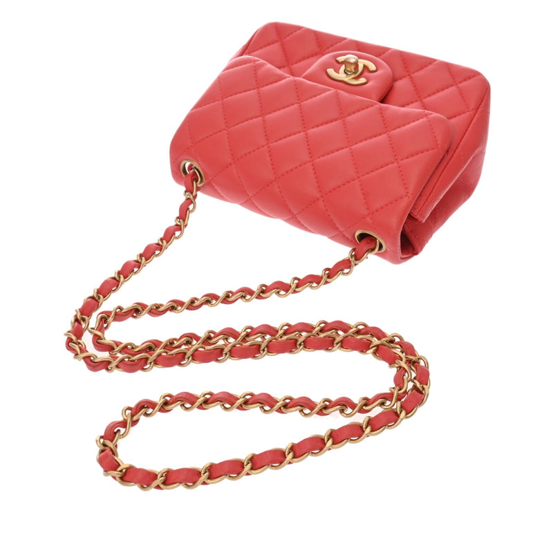 CHANEL シャネル ミニチェーンショルダー 17cm レッド A35200 レディース ラムスキン ショルダーバッグ ABランク 中古 銀蔵