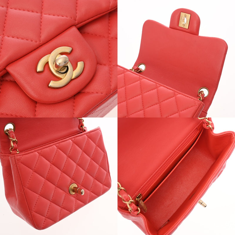 CHANEL シャネル ミニチェーンショルダー 17cm レッド A35200 レディース ラムスキン ショルダーバッグ ABランク 中古 銀蔵