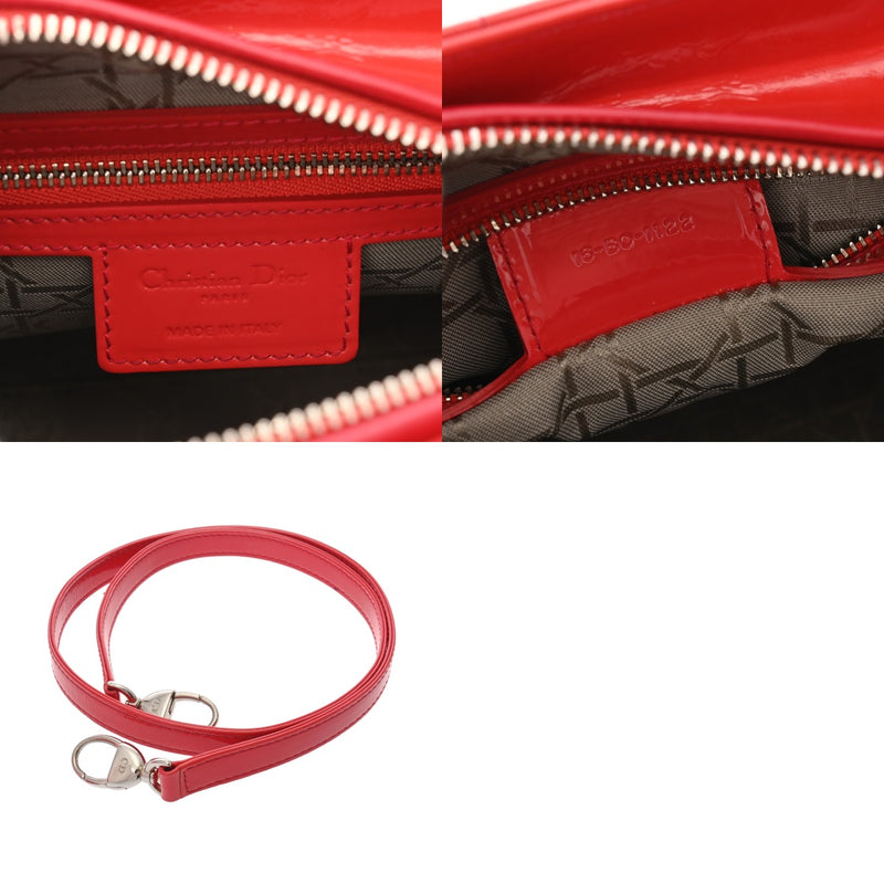 CHRISTIAN DIOR クリスチャンディオール レディディオール ミディアム レッド レディース エナメル ハンドバッグ ABランク 中古 銀蔵