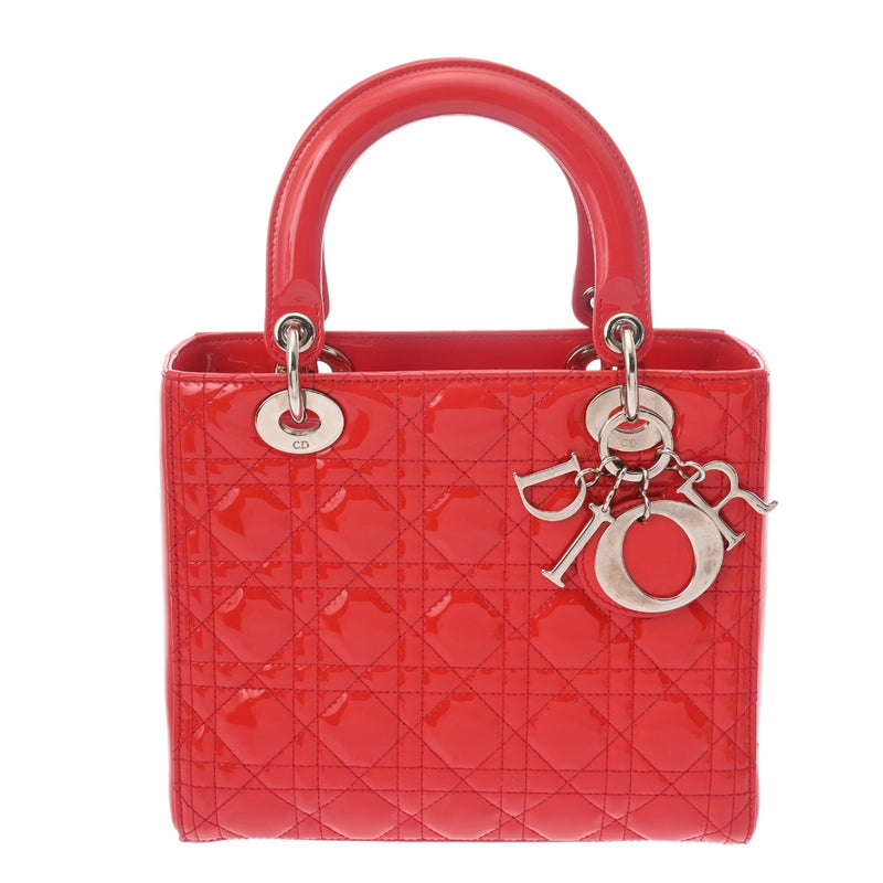 CHRISTIAN DIOR クリスチャンディオール レディディオール ミディアム レッド レディース エナメル ハンドバッグ ABランク 中古 銀蔵