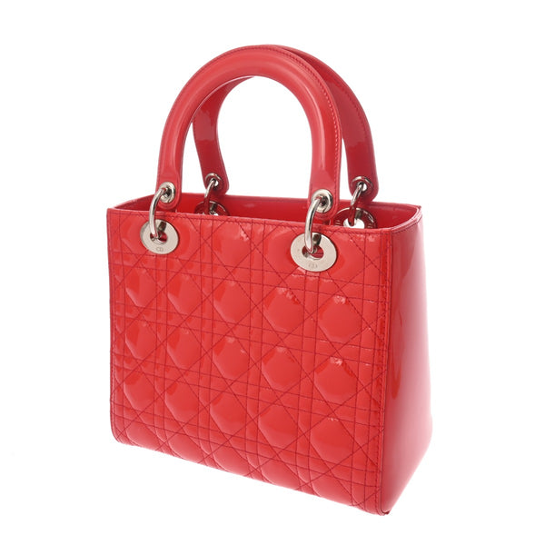 CHRISTIAN DIOR クリスチャンディオール レディディオール  ミディアム レッド レディース エナメル ハンドバッグ ABランク 中古 銀蔵