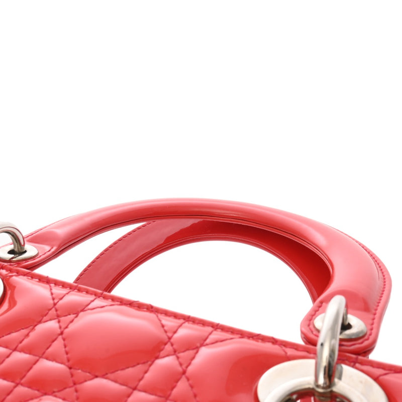 CHRISTIAN DIOR クリスチャンディオール レディディオール ミディアム レッド レディース エナメル ハンドバッグ ABランク 中古 銀蔵