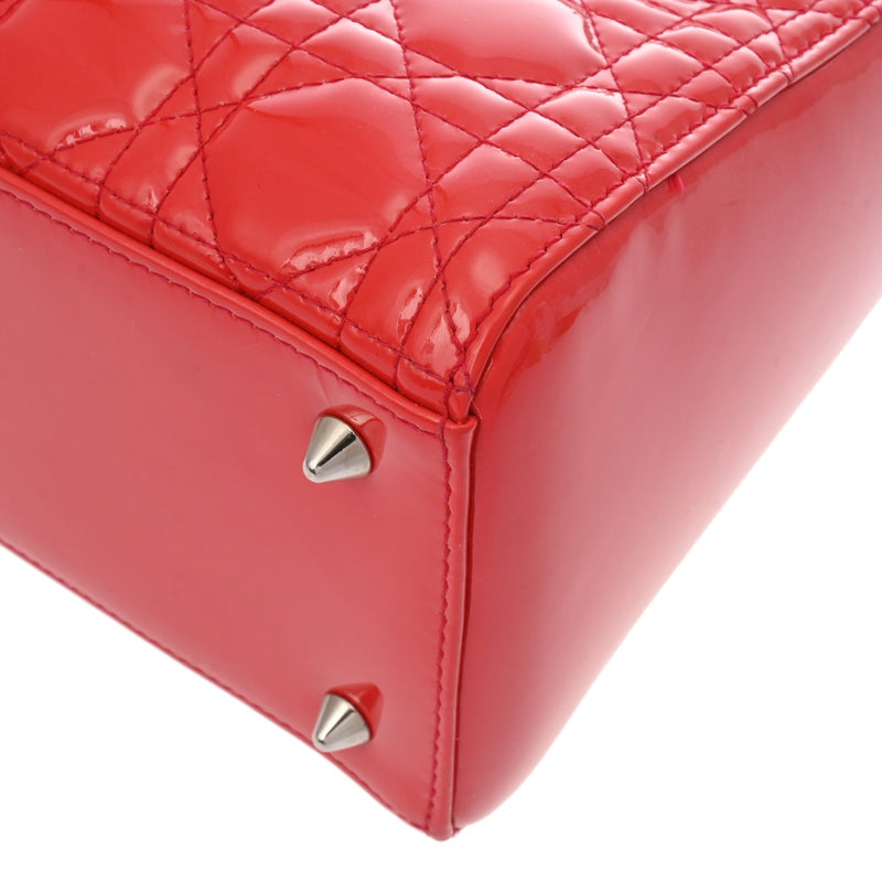 CHRISTIAN DIOR クリスチャンディオール レディディオール ミディアム レッド レディース エナメル ハンドバッグ ABランク 中古 銀蔵