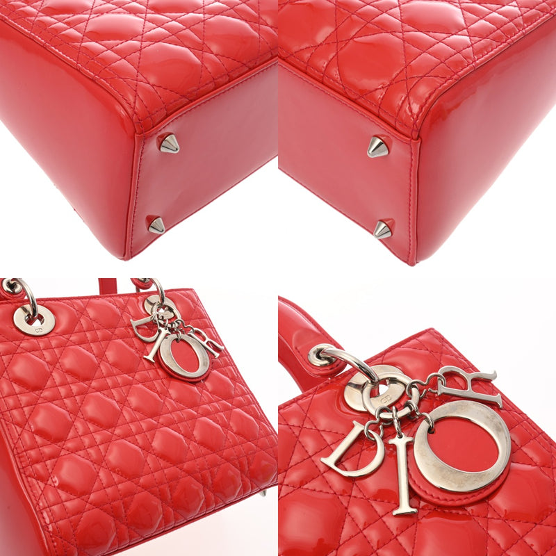 CHRISTIAN DIOR クリスチャンディオール レディディオール ミディアム レッド レディース エナメル ハンドバッグ ABランク 中古 銀蔵