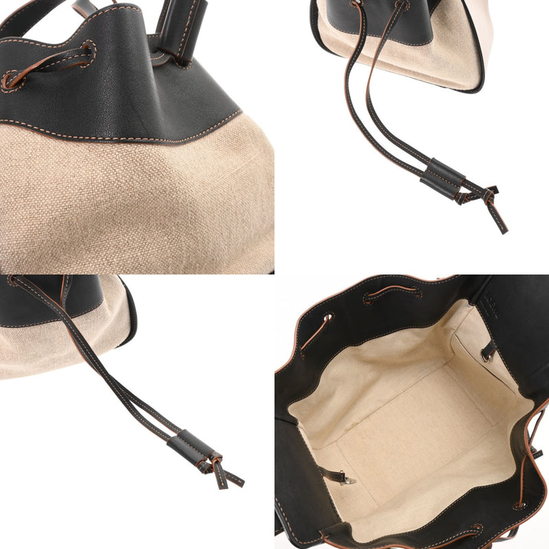 LOEWE ロエベ ハンモック ドローストリング  ベージュ/ブラック レディース レザー ショルダーバッグ ABランク 中古 銀蔵