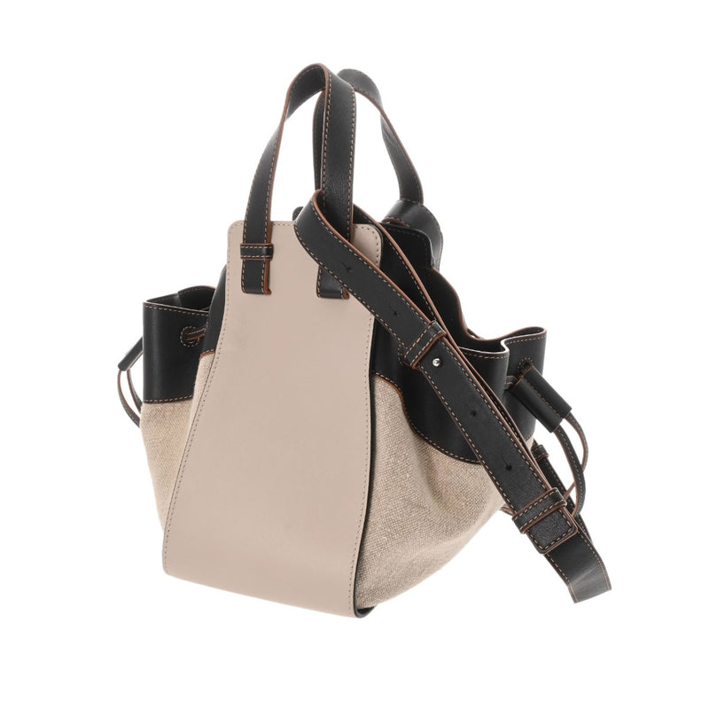 LOEWE ロエベ ハンモック ドローストリング  ベージュ/ブラック レディース レザー ショルダーバッグ ABランク 中古 銀蔵