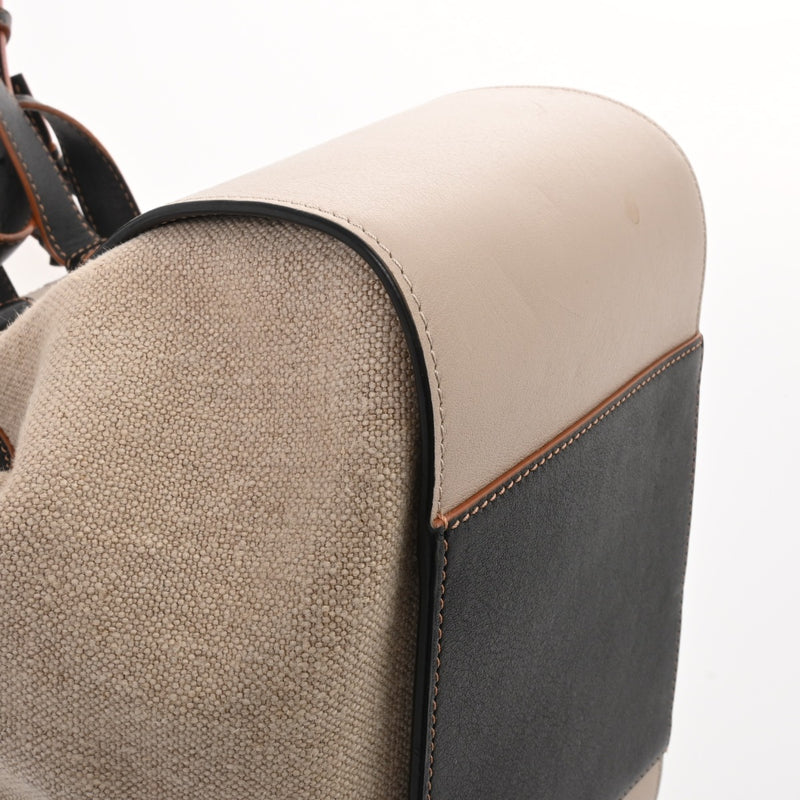 LOEWE ロエベ ハンモック ドローストリング  ベージュ/ブラック レディース レザー ショルダーバッグ ABランク 中古 銀蔵