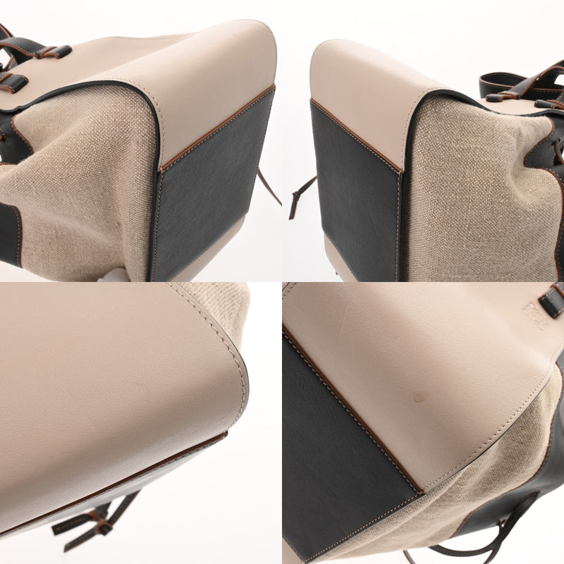 LOEWE ロエベ ハンモック ドローストリング  ベージュ/ブラック レディース レザー ショルダーバッグ ABランク 中古 銀蔵