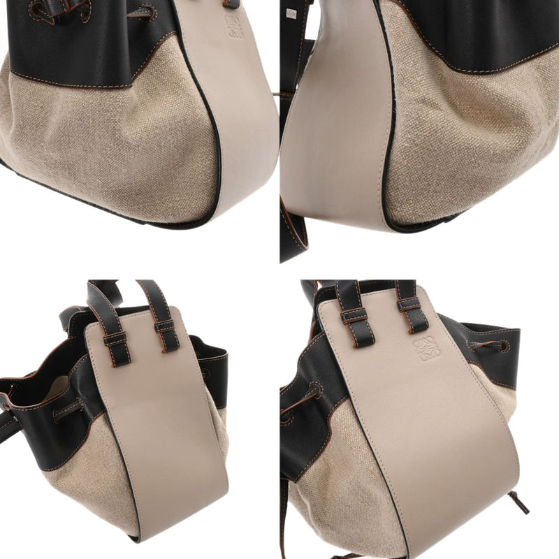 LOEWE ロエベ ハンモック ドローストリング  ベージュ/ブラック レディース レザー ショルダーバッグ ABランク 中古 銀蔵