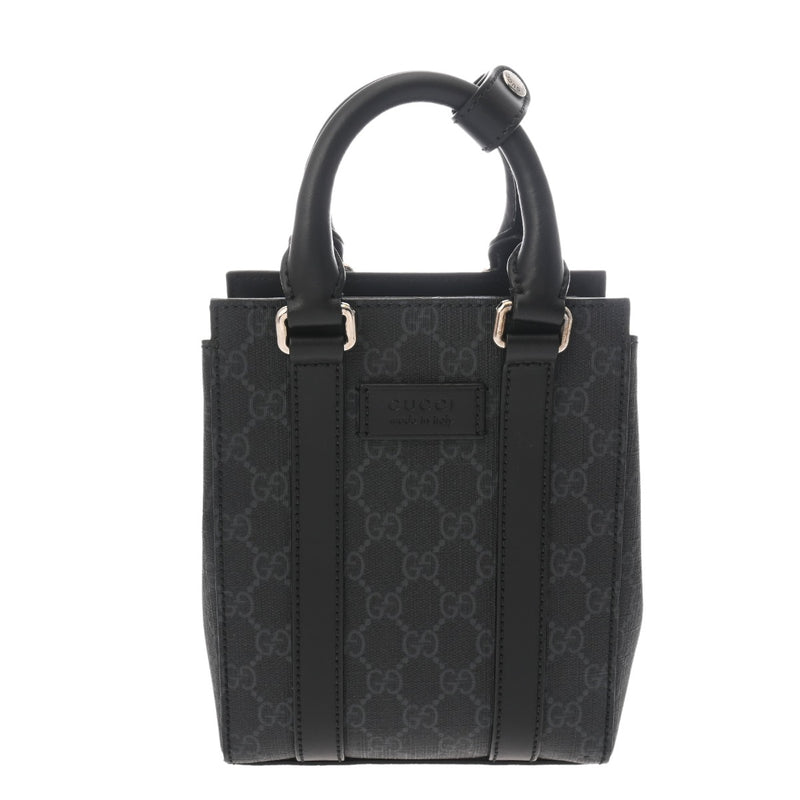 GUCCI グッチ 2WAY ミニ トートバッグ ブラック 696010 ユニセックス GGスプリームキャンバス レザー ショルダーバッグ Aランク 中古 銀蔵