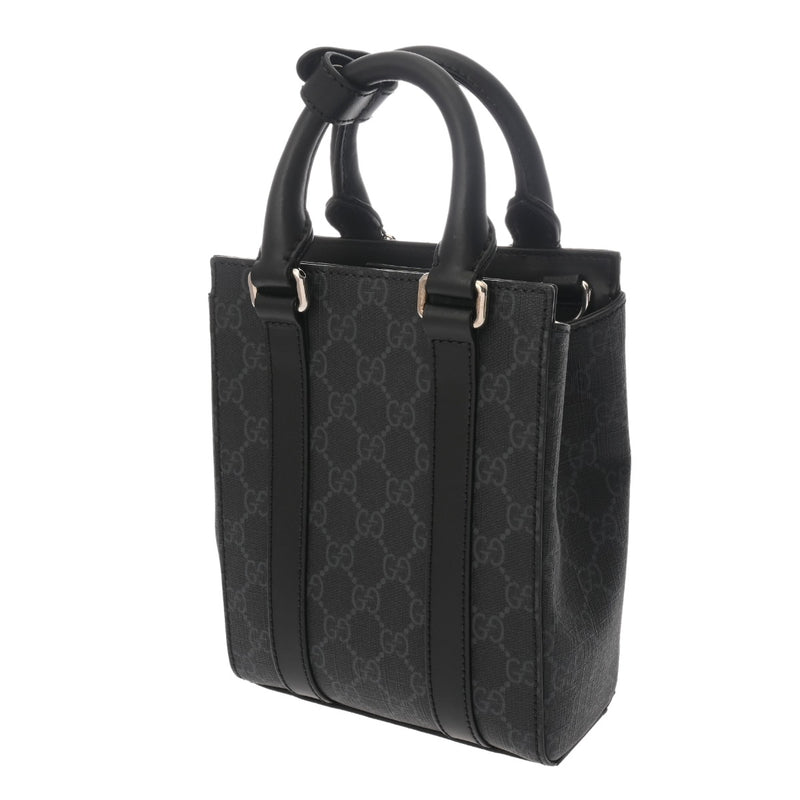 GUCCI グッチ 2WAY ミニ トートバッグ ブラック 696010 ユニセックス GGスプリームキャンバス レザー ショルダーバッグ Aランク 中古 銀蔵
