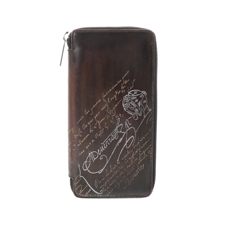 BERLUTI ベルルッティ カリグラフィ ラウンドファスナー ダークブラウン - メンズ レザー 長財布 Aランク 中古 銀蔵