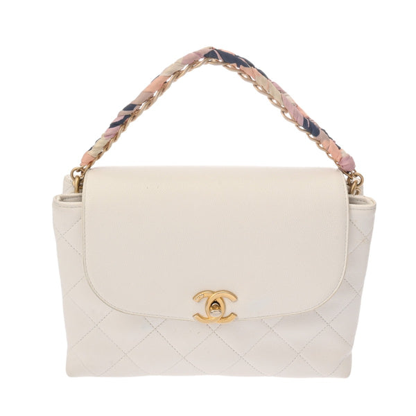 CHANEL シャネル マトラッセ 2WAYチェーンショルダー  ホワイト レディース キャビアスキン ショルダーバッグ ABランク 中古 銀蔵