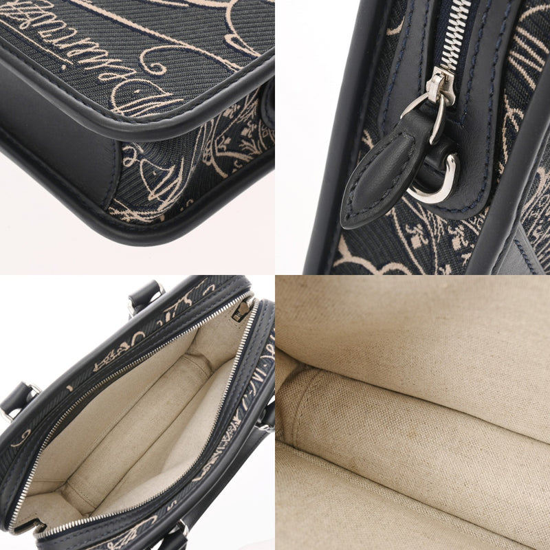 BERLUTI ベルルッティ アンジュール ガリバー  ネイビー メンズ キャンバス レザー ハンドバッグ ABランク 中古 銀蔵