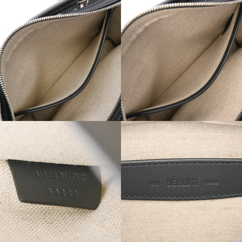 BERLUTI ベルルッティ アンジュール ガリバー  ネイビー メンズ キャンバス レザー ハンドバッグ ABランク 中古 銀蔵