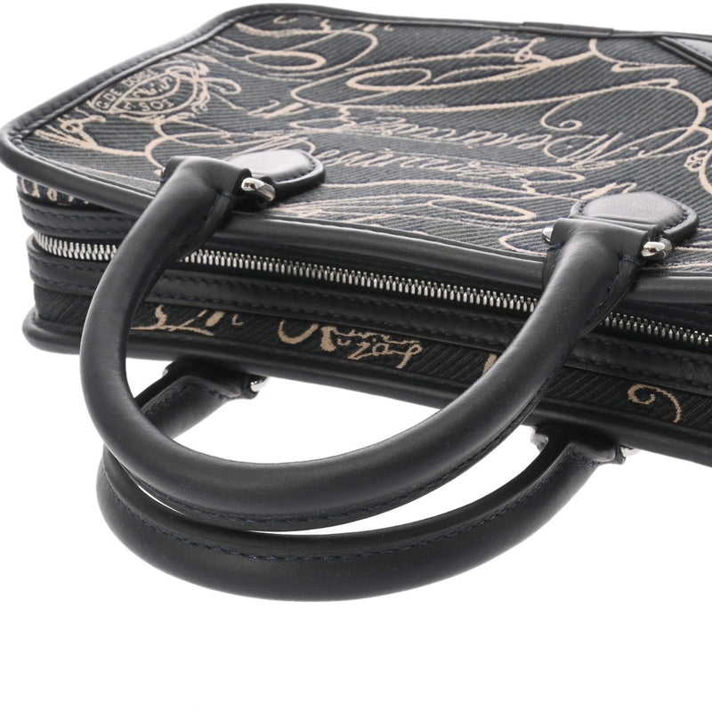 BERLUTI ベルルッティ アンジュール ガリバー  ネイビー メンズ キャンバス レザー ハンドバッグ ABランク 中古 銀蔵