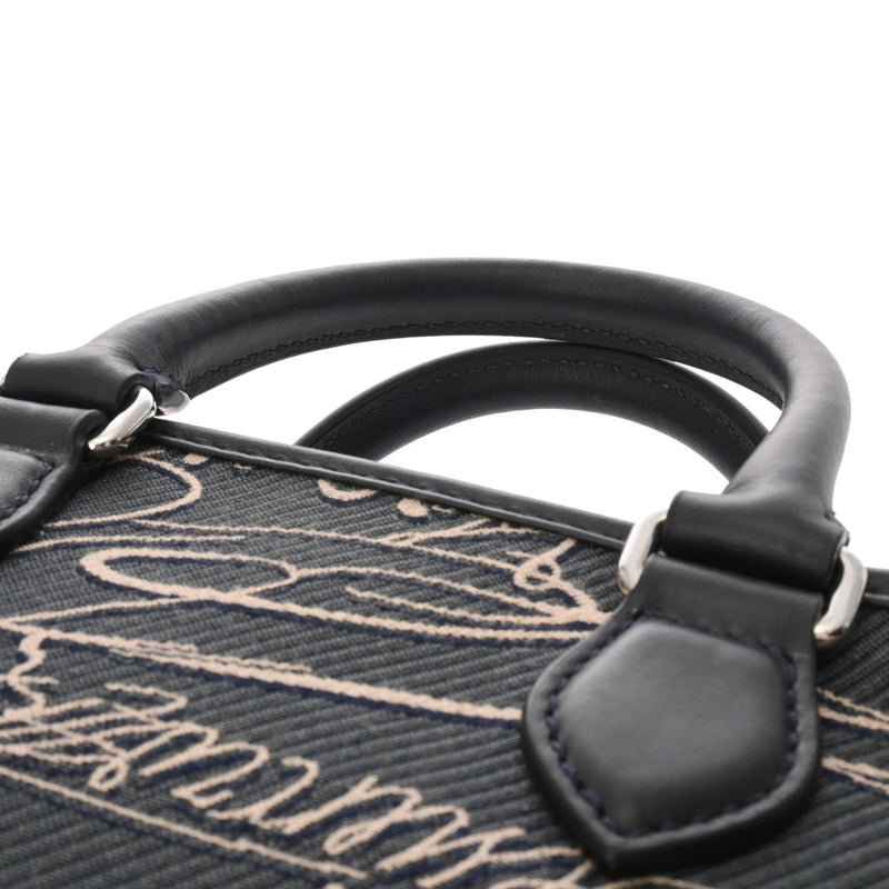 BERLUTI ベルルッティ アンジュール ガリバー  ネイビー メンズ キャンバス レザー ハンドバッグ ABランク 中古 銀蔵