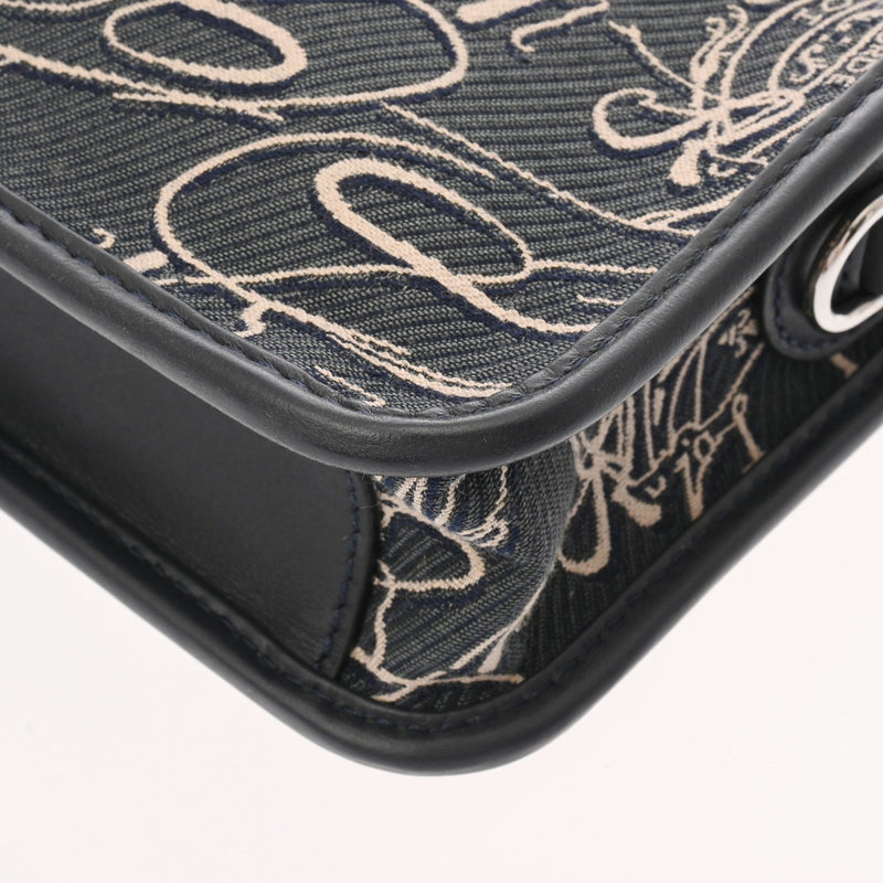 BERLUTI ベルルッティ アンジュール ガリバー  ネイビー メンズ キャンバス レザー ハンドバッグ ABランク 中古 銀蔵