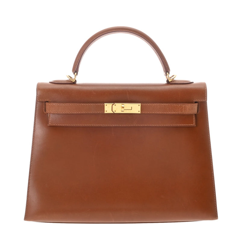 HERMES エルメス ケリー 32 外縫い 2WAY ノアゼット □F刻印(2002年頃) レディース ボックスカーフ ハンドバッグ Bランク 中古 銀蔵