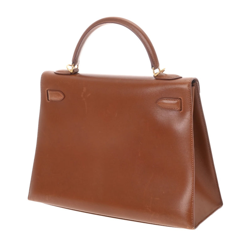 HERMES エルメス ケリー 32 外縫い 2WAY ノアゼット □F刻印(2002年頃) レディース ボックスカーフ ハンドバッグ Bランク 中古 銀蔵