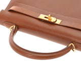 HERMES エルメス ケリー 32 外縫い 2WAY ノアゼット □F刻印(2002年頃) レディース ボックスカーフ ハンドバッグ Bランク 中古 銀蔵