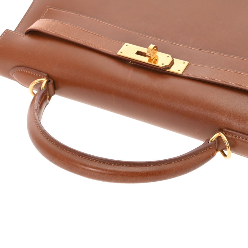 HERMES エルメス ケリー 32 外縫い 2WAY ノアゼット □F刻印(2002年頃) レディース ボックスカーフ ハンドバッグ Bランク 中古 銀蔵