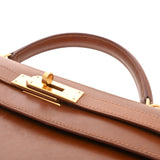 HERMES エルメス ケリー 32 外縫い 2WAY ノアゼット □F刻印(2002年頃) レディース ボックスカーフ ハンドバッグ Bランク 中古 銀蔵