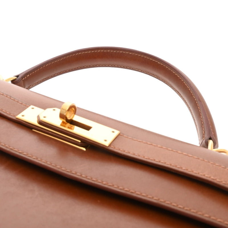 HERMES エルメス ケリー 32 外縫い 2WAY ノアゼット □F刻印(2002年頃) レディース ボックスカーフ ハンドバッグ Bランク 中古 銀蔵