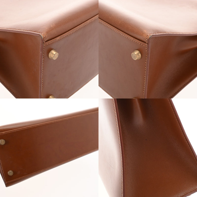 HERMES エルメス ケリー 32 外縫い 2WAY ノアゼット □F刻印(2002年頃) レディース ボックスカーフ ハンドバッグ Bランク 中古 銀蔵