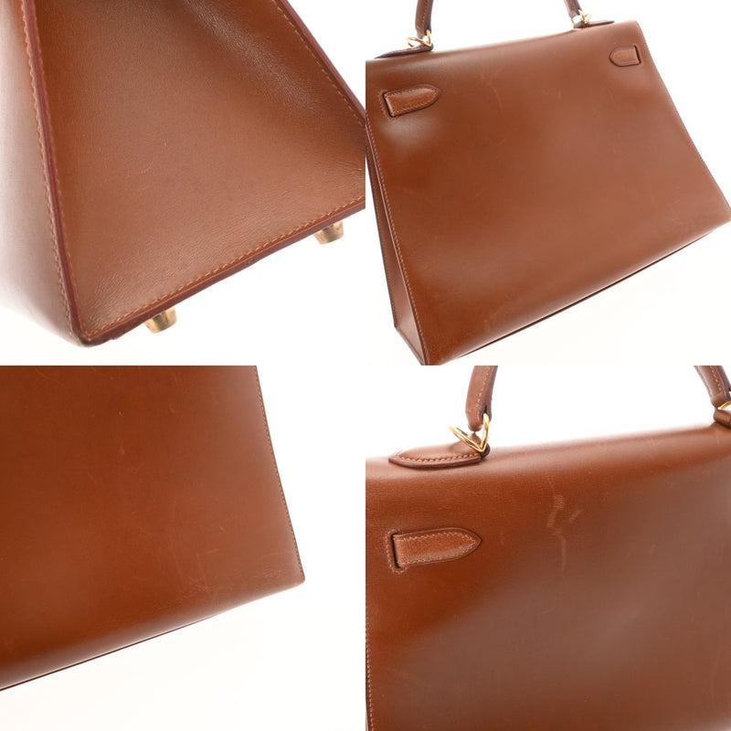 HERMES エルメス ケリー 32 外縫い 2WAY ノアゼット □F刻印(2002年頃) レディース ボックスカーフ ハンドバッグ Bランク 中古 銀蔵