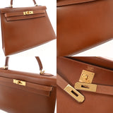 HERMES エルメス ケリー 32 外縫い 2WAY ノアゼット □F刻印(2002年頃) レディース ボックスカーフ ハンドバッグ Bランク 中古 銀蔵