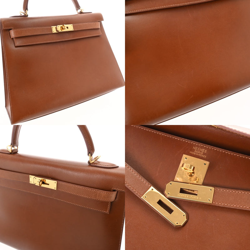 HERMES エルメス ケリー 32 外縫い 2WAY ノアゼット □F刻印(2002年頃) レディース ボックスカーフ ハンドバッグ Bランク 中古 銀蔵