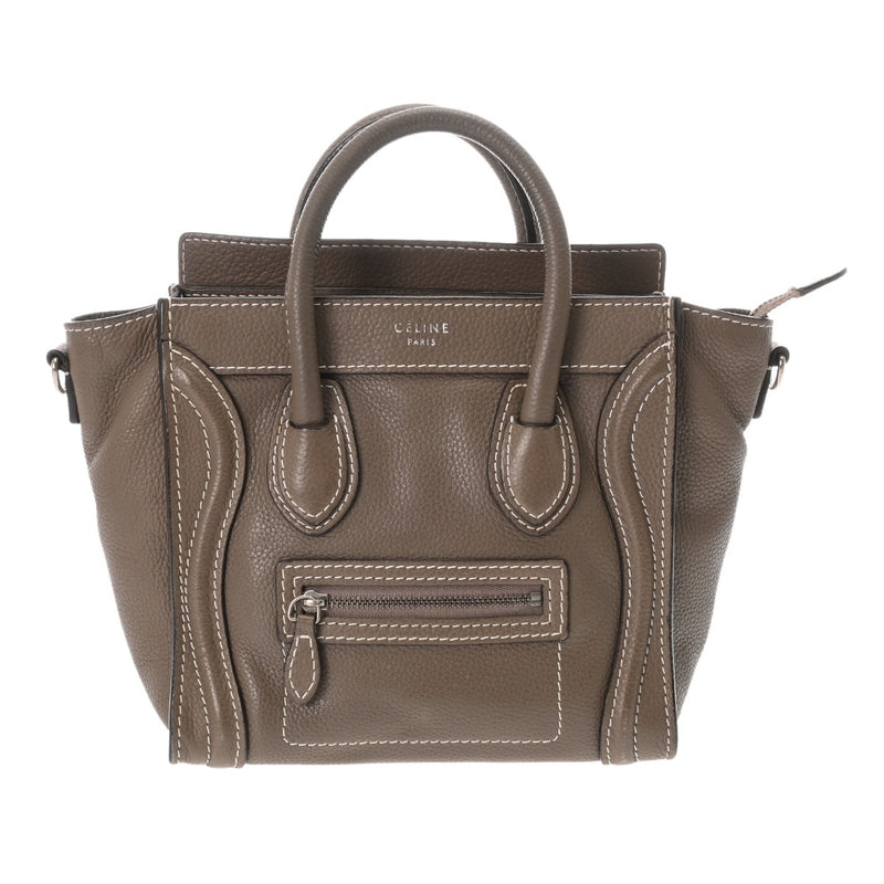 CELINE セリーヌ ラゲージ ナノ 2WAY カーキ 189243 レディース ドラムドカーフ ハンドバッグ Bランク 中古 銀蔵