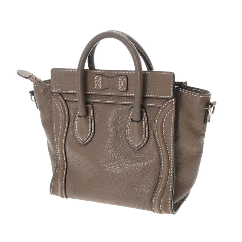 CELINE セリーヌ ラゲージ ナノ 2WAY カーキ 189243 レディース ドラムドカーフ ハンドバッグ Bランク 中古 銀蔵
