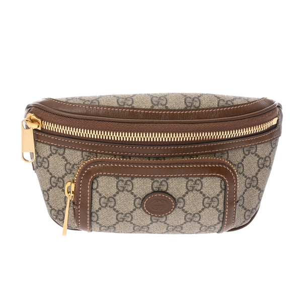 GUCCI グッチ インターロッキング ベルトバッグ ベージュ/ブラウン 682933 ユニセックス GGスプリームキャンバス レザー ウエストバッグ 新同 中古 銀蔵