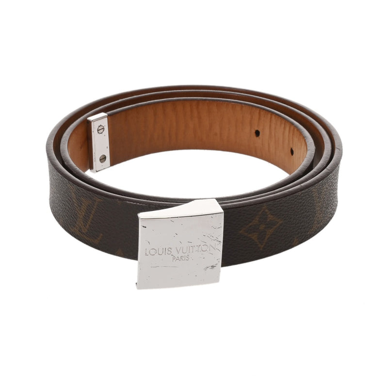 LOUIS VUITTON ルイヴィトン モノグラム サンチュール キャレ 95cm ブラウン シルバー金具 M6801 メンズ モノグラムキャンバス ベルト Bランク 中古 銀蔵