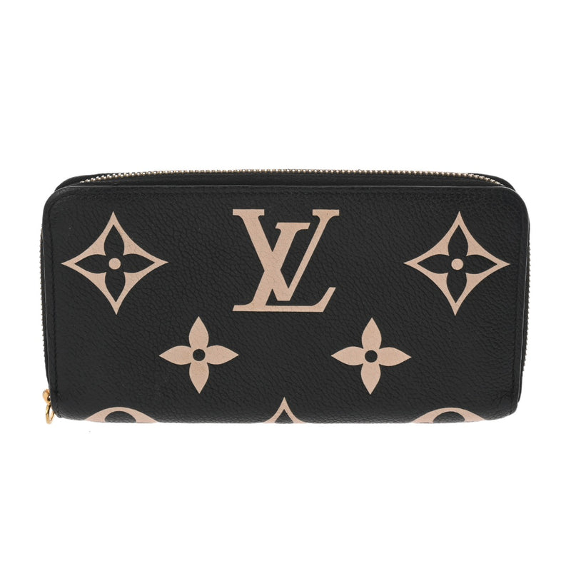 LOUIS VUITTON ルイヴィトン モノグラムアンプラント バイカラー ジッピーウォレット ブラック/ベージュ M80481 レディース レザー 長財布 ABランク 中古 銀蔵