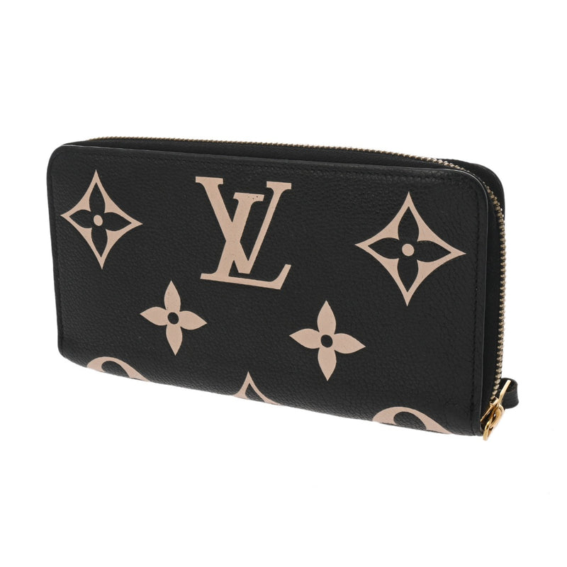 LOUIS VUITTON ルイヴィトン モノグラムアンプラント バイカラー ジッピーウォレット ブラック/ベージュ M80481 レディース レザー 長財布 ABランク 中古 銀蔵