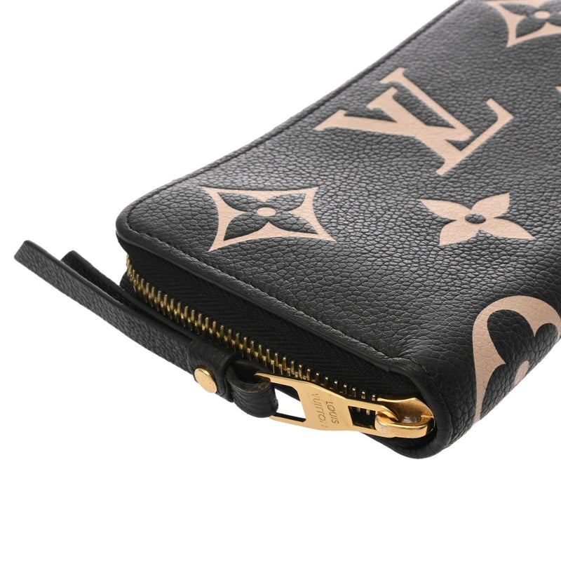 LOUIS VUITTON ルイヴィトン モノグラムアンプラント バイカラー ジッピーウォレット ブラック/ベージュ M80481 レディース レザー 長財布 ABランク 中古 銀蔵