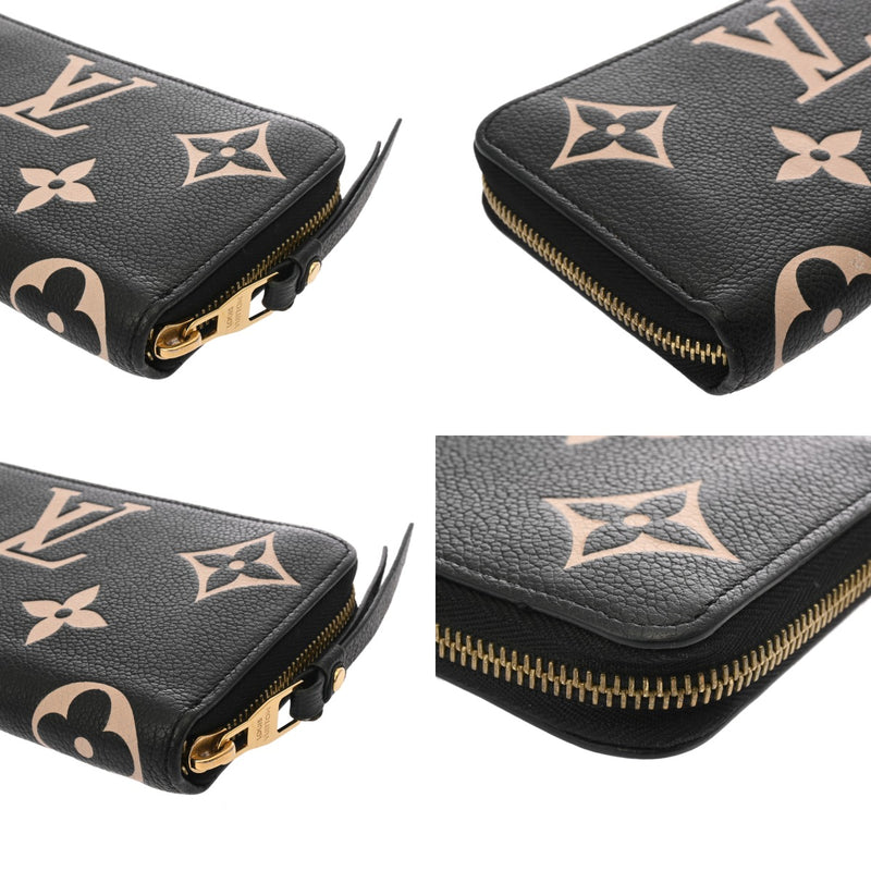 LOUIS VUITTON ルイヴィトン モノグラムアンプラント バイカラー ジッピーウォレット ブラック/ベージュ M80481 レディース レザー 長財布 ABランク 中古 銀蔵